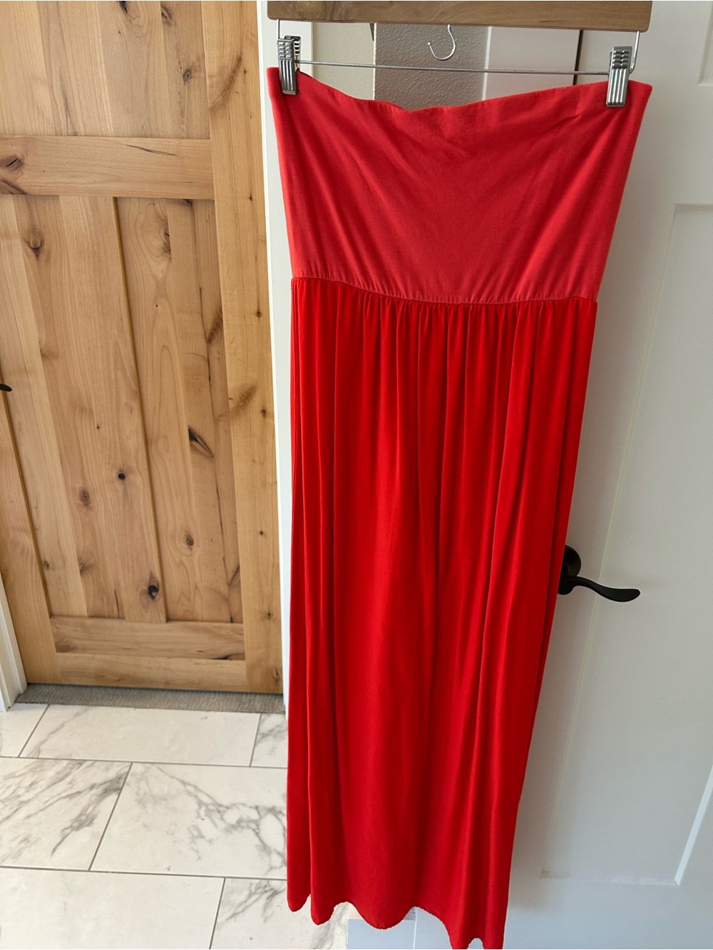 EUC! Splendid Bright Coral Red Cotton Modal Strapless Maxi Dress MED